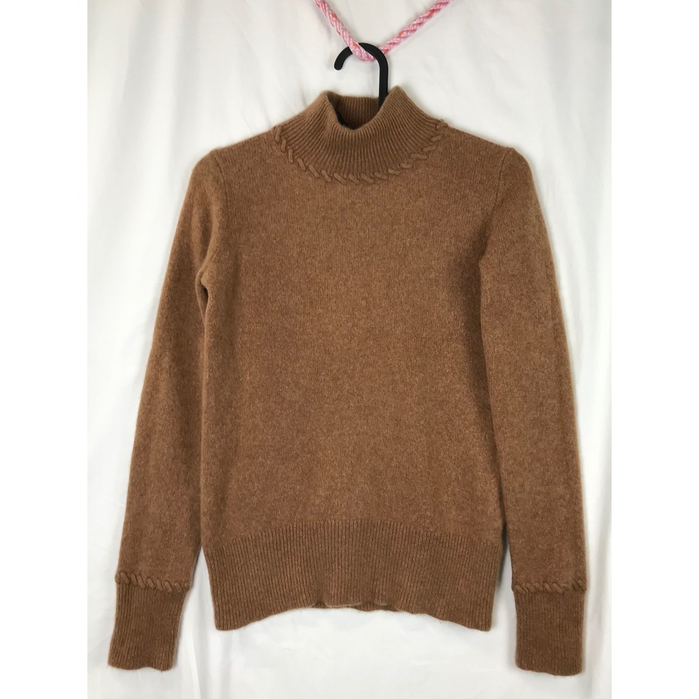 Theory Whipstitch Turtleneck Sweater Brown Cashmere Mock Neck K098716R Womens P